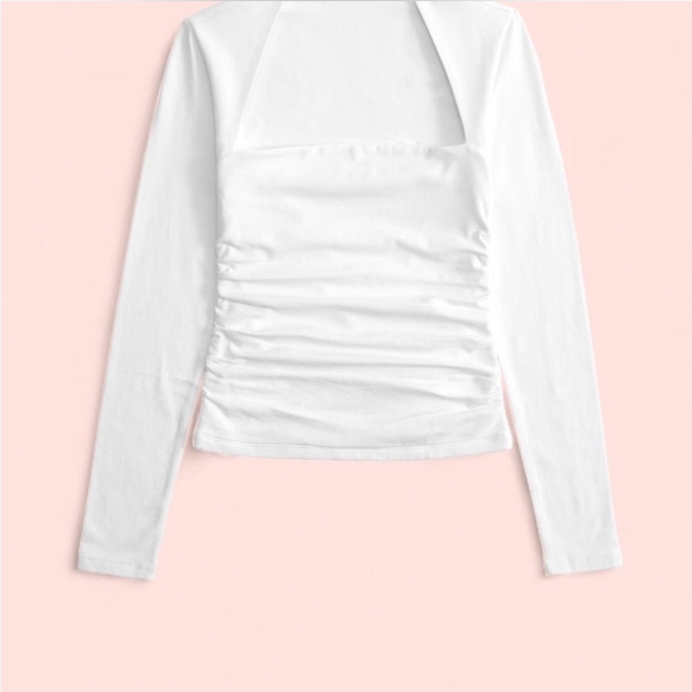 Abercrombie & Fitch White ruched Long Sleeve Top L